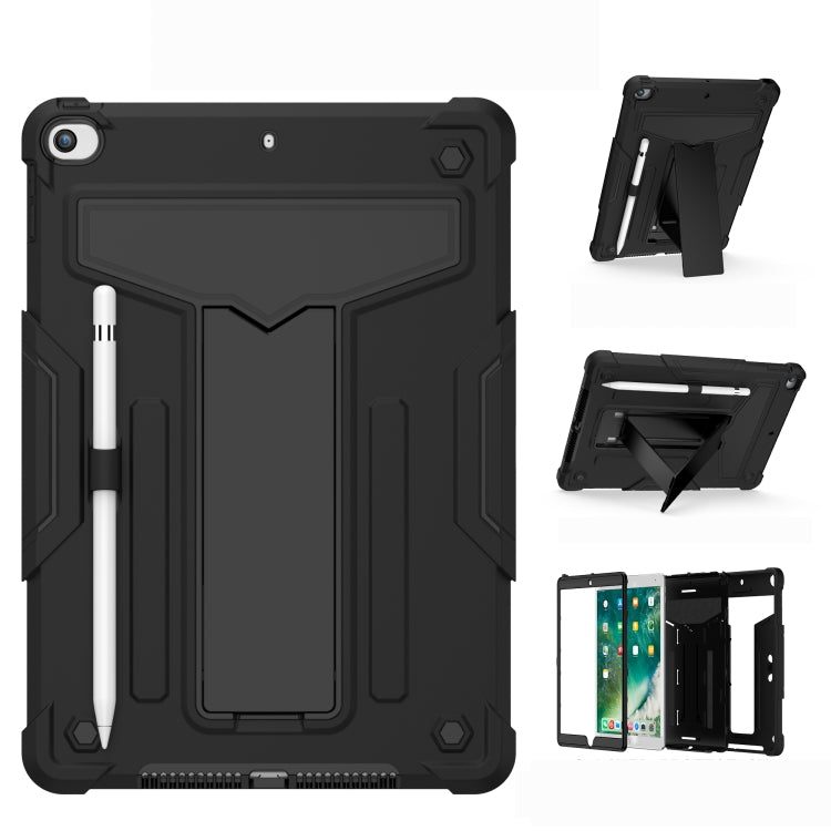 For iPad 10.2 / iPad Pro 10.5 T-shaped Bracket Contrast Color Shockproof PC + Silicone Flat Protective Case