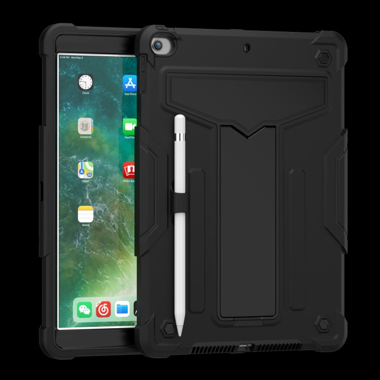 For iPad 10.2 / iPad Pro 10.5 T-shaped Bracket Contrast Color Shockproof PC + Silicone Flat Protective Case