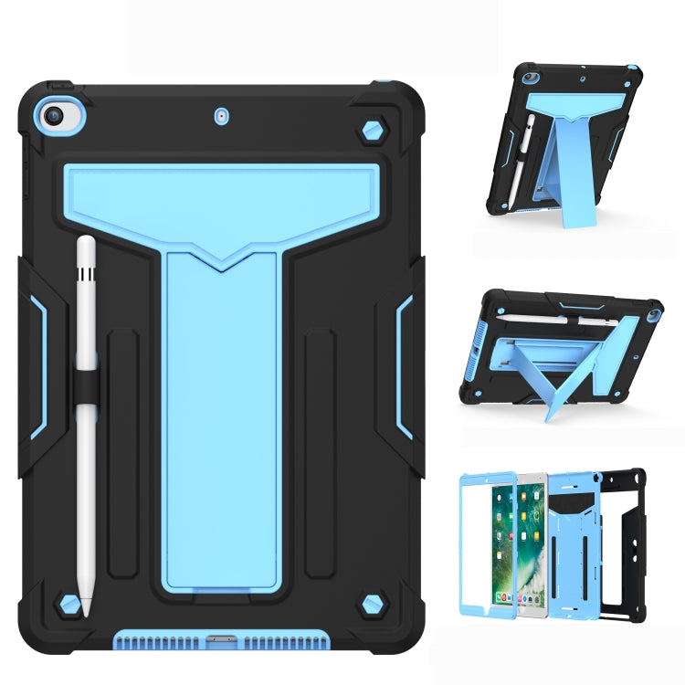 For iPad 10.2 / iPad Pro 10.5 T-shaped Bracket Contrast Color Shockproof PC + Silicone Flat Protective Case