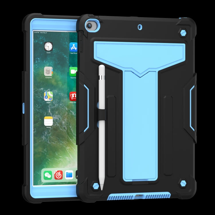 For iPad 10.2 / iPad Pro 10.5 T-shaped Bracket Contrast Color Shockproof PC + Silicone Flat Protective Case