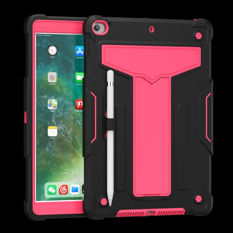 For iPad 10.2 / iPad Pro 10.5 T-shaped Bracket Contrast Color Shockproof PC + Silicone Flat Protective Case