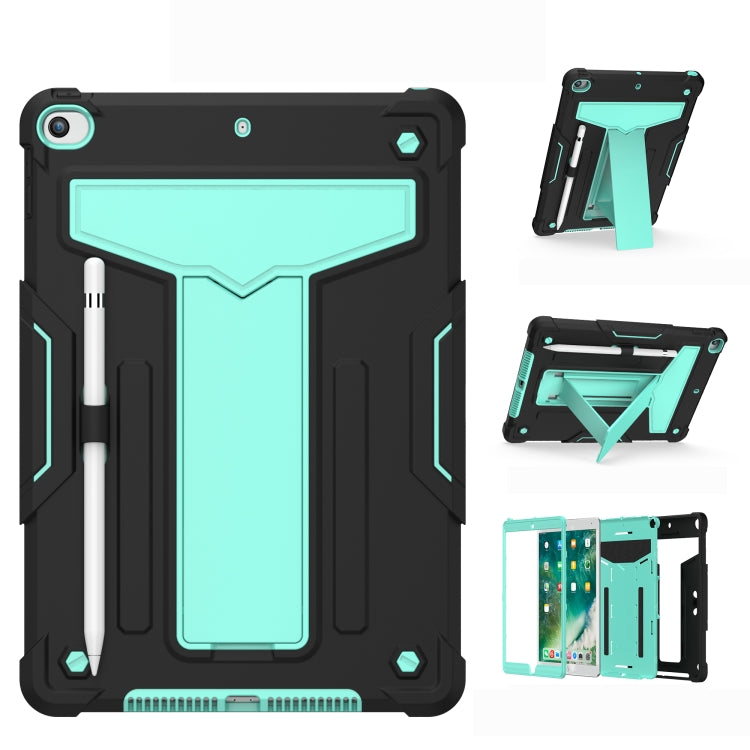 For iPad 10.2 / iPad Pro 10.5 T-shaped Bracket Contrast Color Shockproof PC + Silicone Flat Protective Case