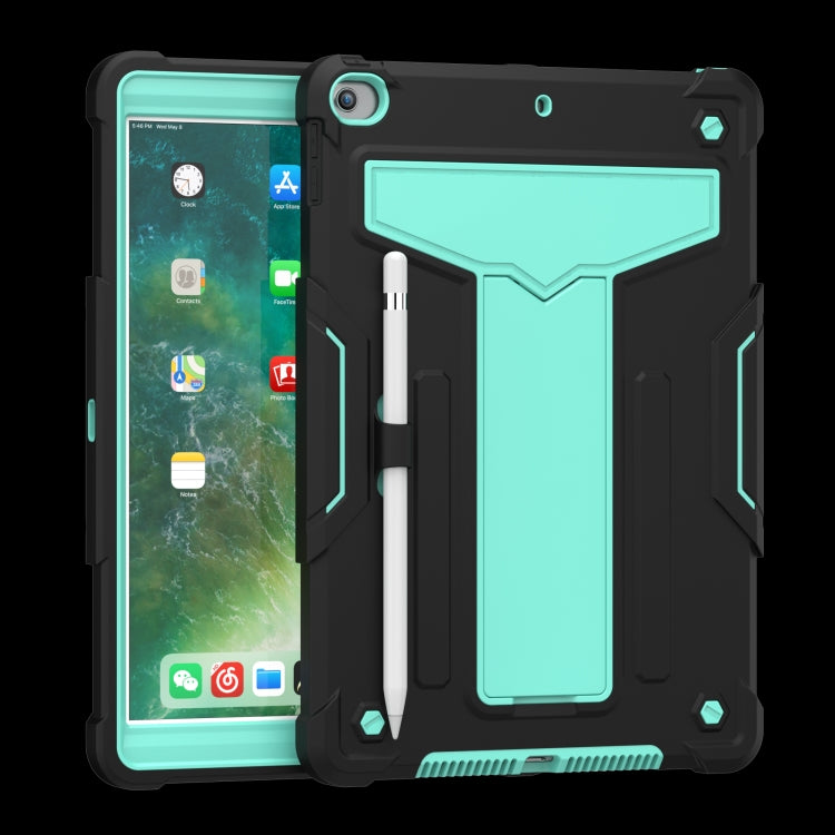 For iPad 10.2 / iPad Pro 10.5 T-shaped Bracket Contrast Color Shockproof PC + Silicone Flat Protective Case