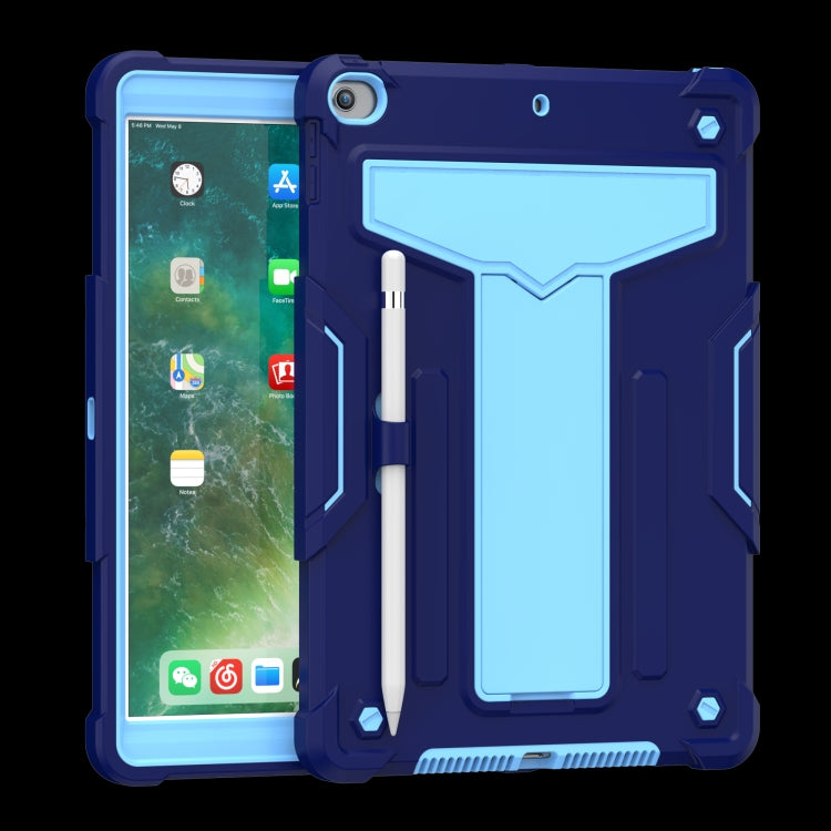For iPad 10.2 / iPad Pro 10.5 T-shaped Bracket Contrast Color Shockproof PC + Silicone Flat Protective Case