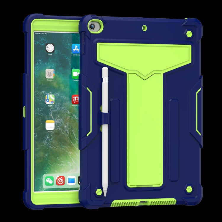 For iPad 10.2 / iPad Pro 10.5 T-shaped Bracket Contrast Color Shockproof PC + Silicone Flat Protective Case