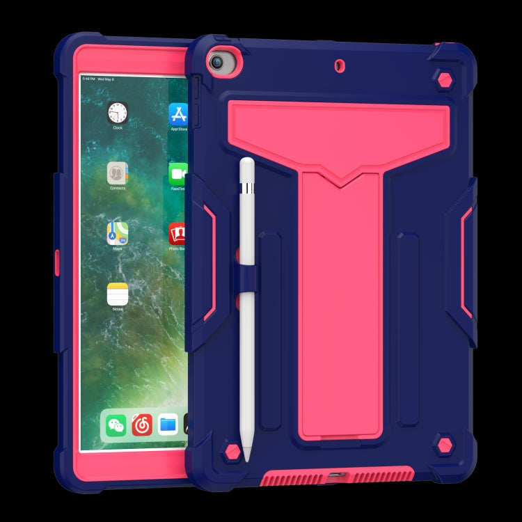 For iPad 10.2 / iPad Pro 10.5 T-shaped Bracket Contrast Color Shockproof PC + Silicone Flat Protective Case