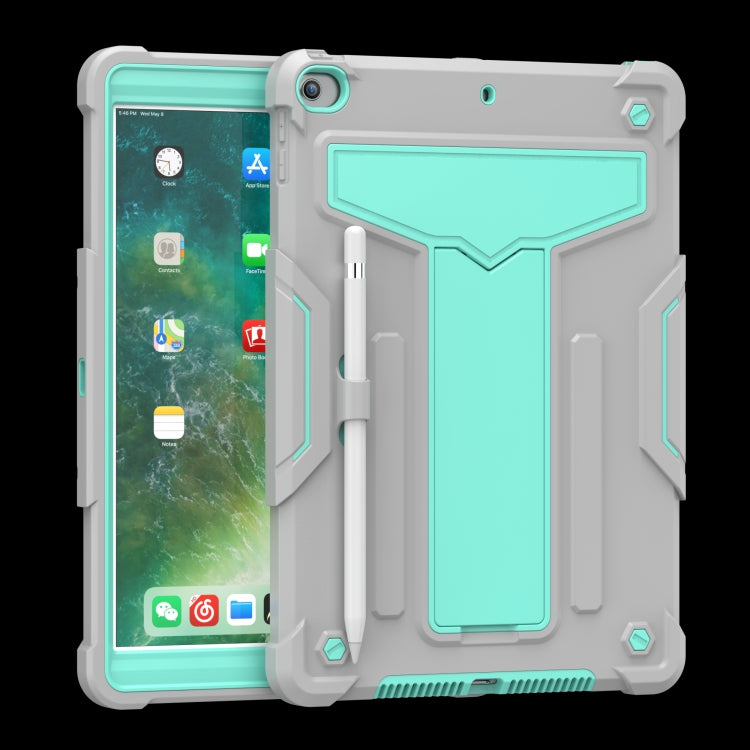 For iPad 10.2 / iPad Pro 10.5 T-shaped Bracket Contrast Color Shockproof PC + Silicone Flat Protective Case