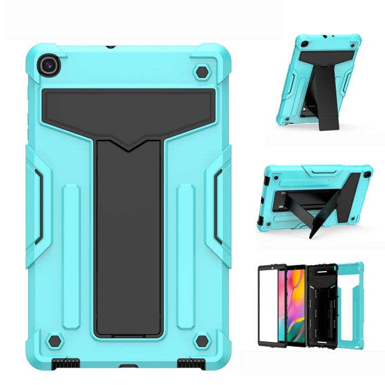 For Samsung Galaxy Tab A10.1 (2019) T510 T-shaped Bracket Contrast Color Shockproof PC + Silicone Flat Protective Case