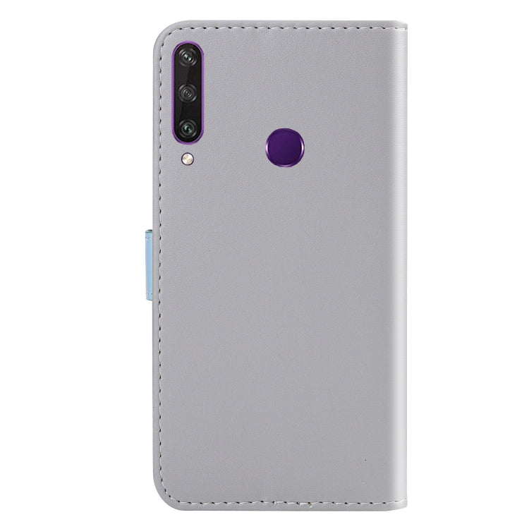 For Huawei Y6p Tricolor Stitching Horizontal Flip TPU + PU Leather Case with Holder & Card Slots & Wallet