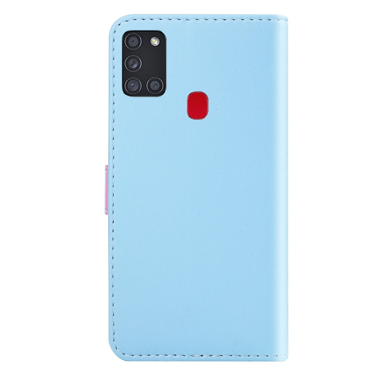 For Samsung Galaxy A21s Tricolor Stitching Horizontal Flip TPU + PU Leather Case with Holder & Card Slots & Wallet