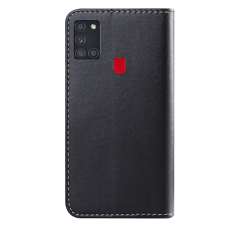 For Samsung Galaxy A21s Tricolor Stitching Horizontal Flip TPU + PU Leather Case with Holder & Card Slots & Wallet