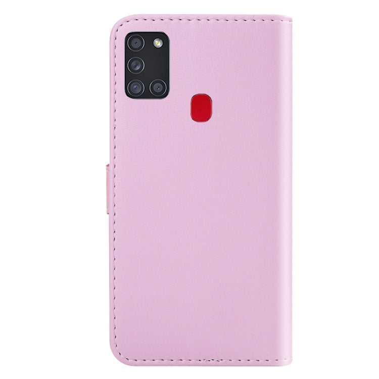 For Samsung Galaxy A21s Tricolor Stitching Horizontal Flip TPU + PU Leather Case with Holder & Card Slots & Wallet