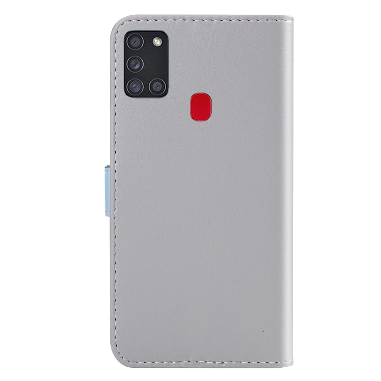 For Samsung Galaxy A21s Tricolor Stitching Horizontal Flip TPU + PU Leather Case with Holder & Card Slots & Wallet