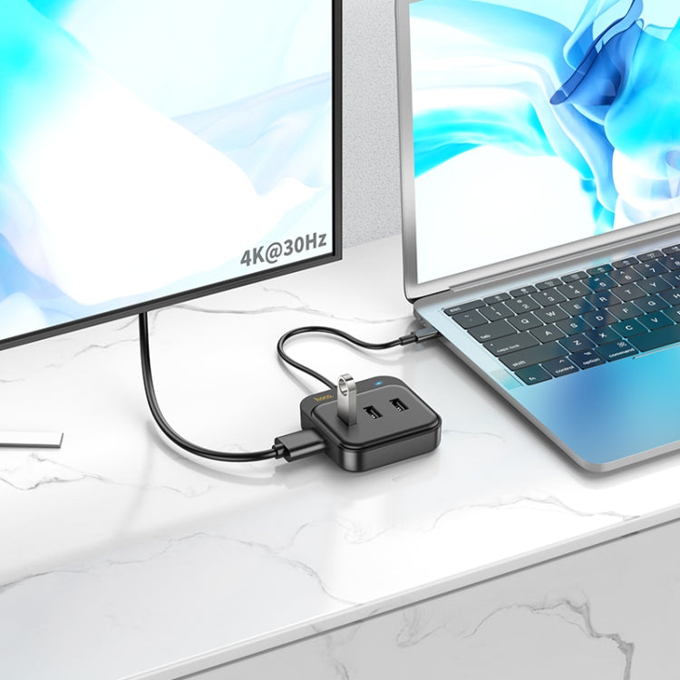 hoco HB36 5 in 1 HDTV+USB3.0+USB2.0x2+PD100W Converter, Cable Length: 0.2m(Black)