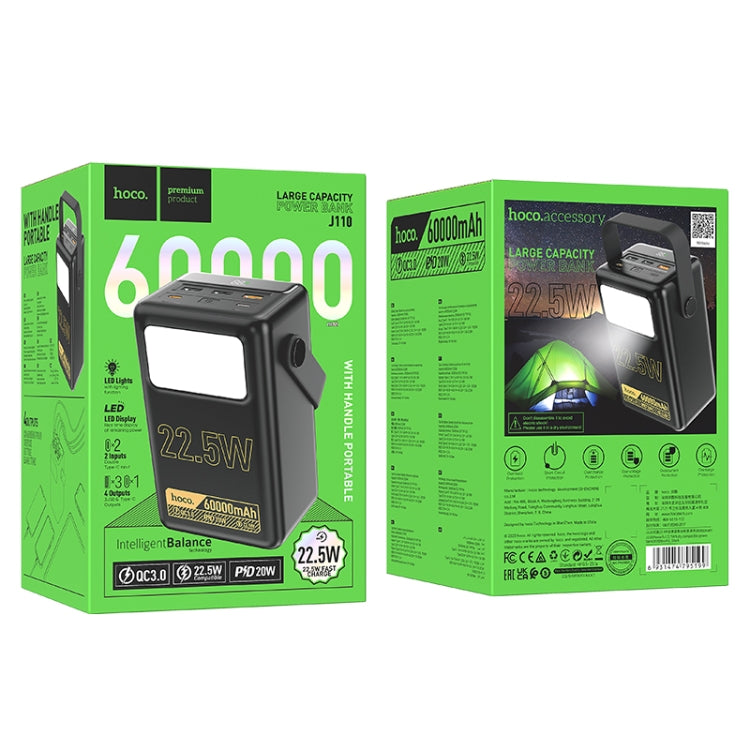 hoco J110 Powerful 22.5W Fully Compatible Power Bank with LED Light 60000mAh(Black)