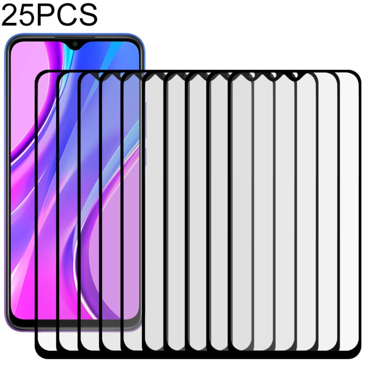 For Xiaomi Redmi 9 25 PCS Full Glue Full Screen Tempered Glass Film(Black)