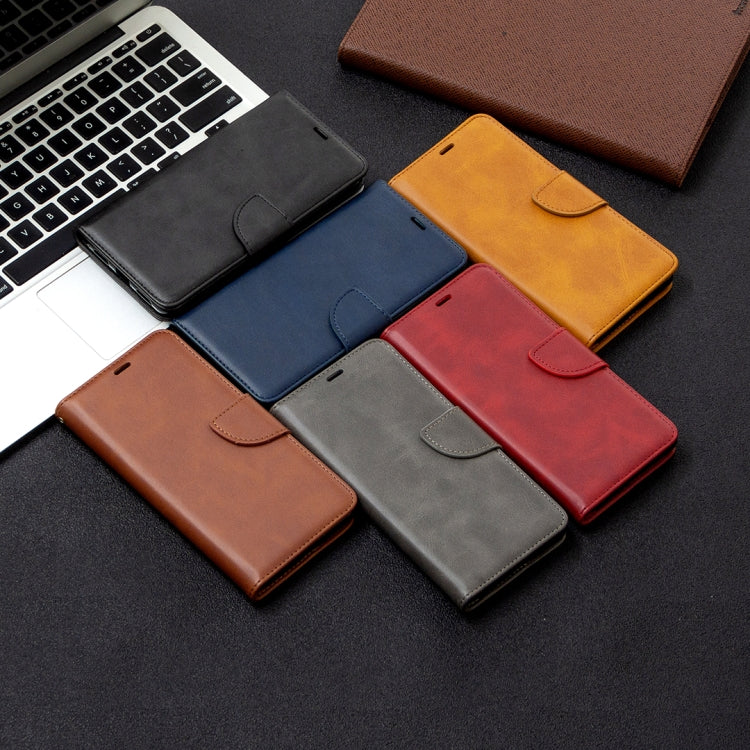 For Huawei Y6P Retro Lambskin Texture Pure Color Horizontal Flip PU Leather Case with Holder & Card Slots & Wallet & Lanyard