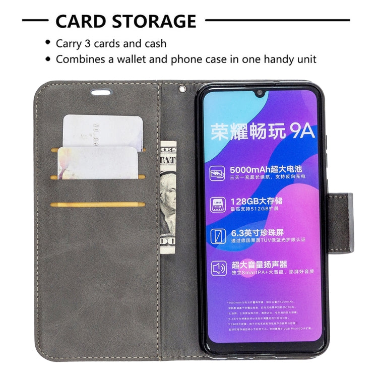 For Huawei Honor 9A Retro Lambskin Texture Pure Color Horizontal Flip PU Leather Case with Holder & Card Slots & Wallet & Lanyard