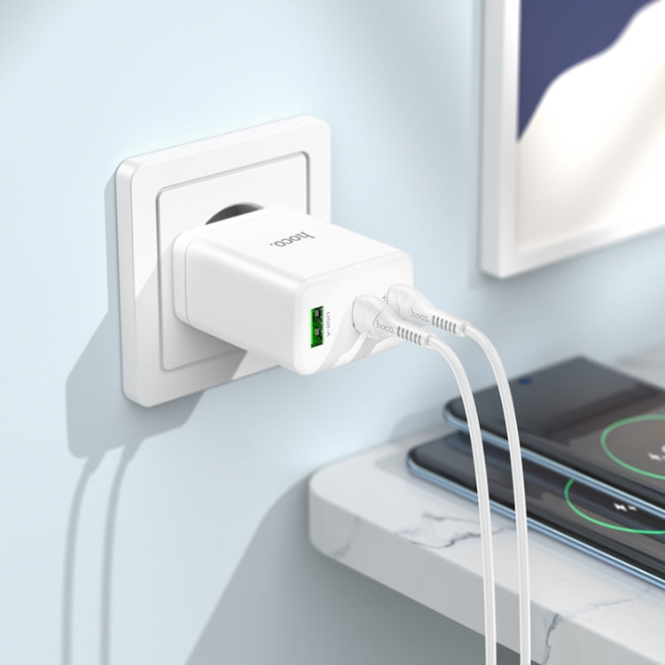 hoco N33 Start PD35W Dual Type-C + USB 3-port Charger, EU Plug(White)