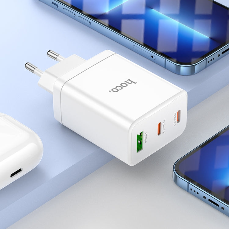 hoco N33 Start PD35W Dual Type-C + USB 3-port Charger, EU Plug(White)