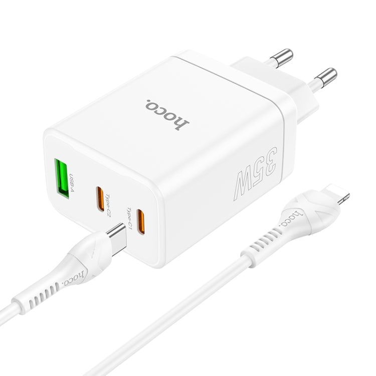 hoco N33 Start PD35W Dual Type-C + USB Charger with Type-C to 8 Pin Cable, EU Plug(White)