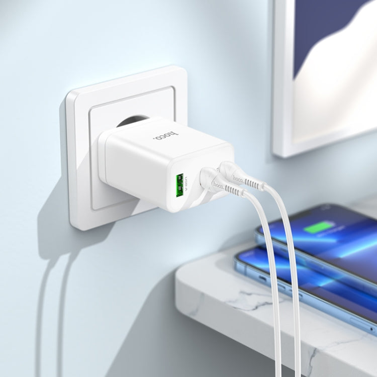 hoco N33 Start PD35W Dual Type-C + USB Charger with Type-C to 8 Pin Cable, EU Plug(White)