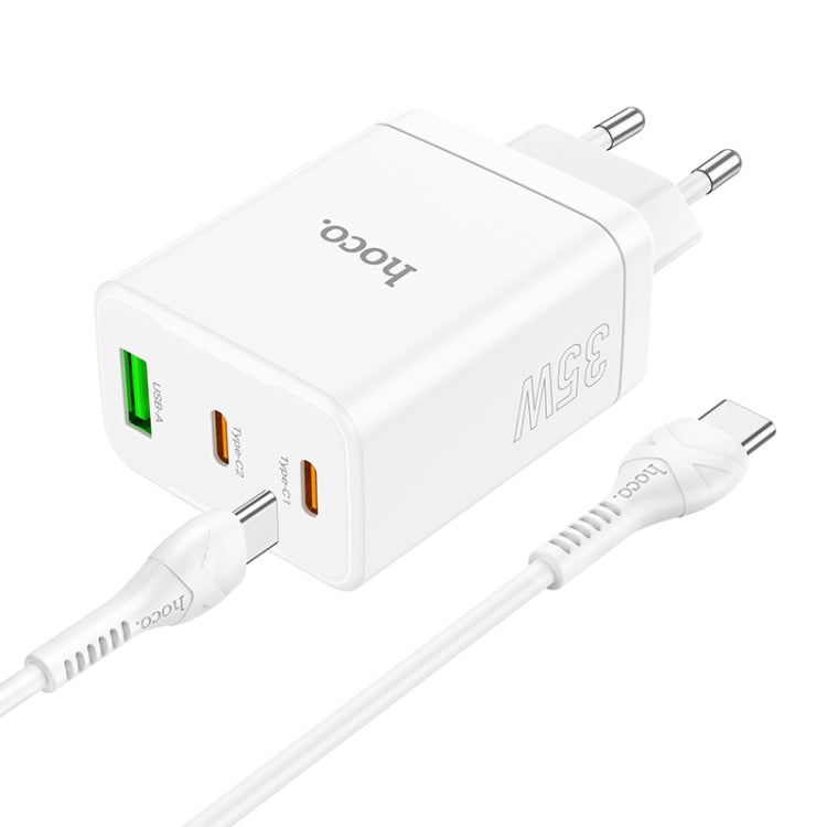 hoco N33 Start PD35W Dual Type-C + USB Charger with Type-C to Type-C Cable, EU Plug(White)
