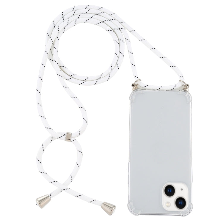 For iPhone 15 Four-Corner Shockproof Transparent TPU Case with Lanyard