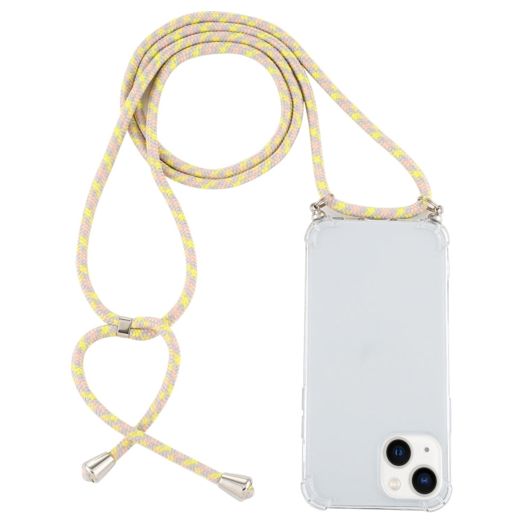 For iPhone 15 Four-Corner Shockproof Transparent TPU Case with Lanyard