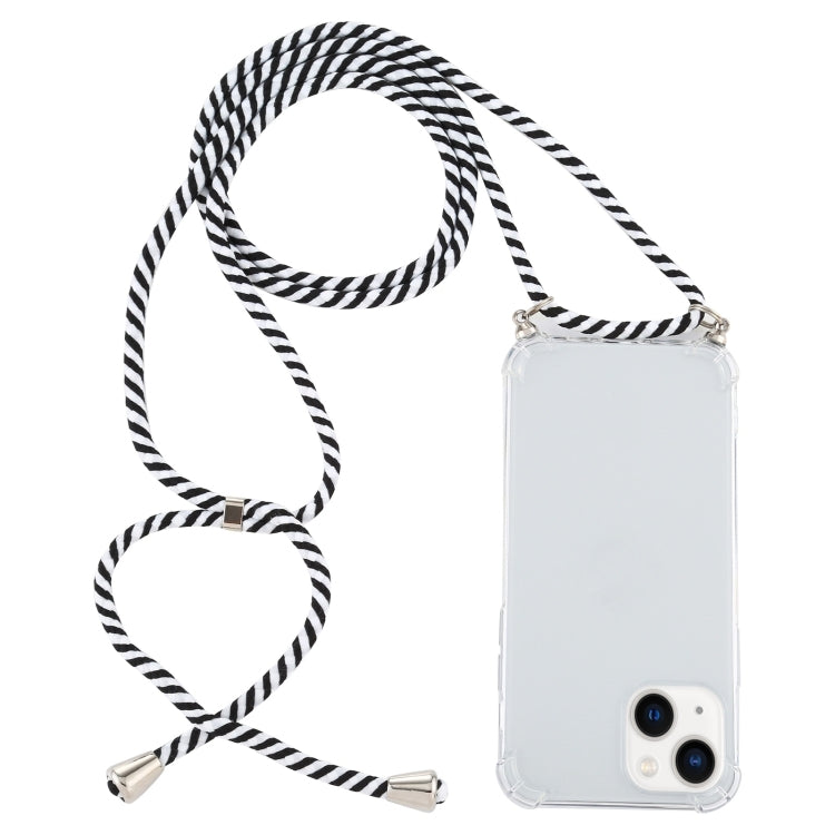 For iPhone 15 Four-Corner Shockproof Transparent TPU Case with Lanyard