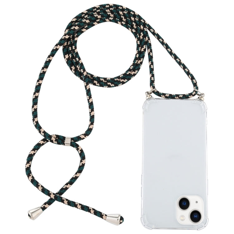 For iPhone 15 Four-Corner Shockproof Transparent TPU Case with Lanyard