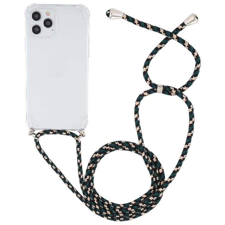 For iPhone 15 Four-Corner Shockproof Transparent TPU Case with Lanyard