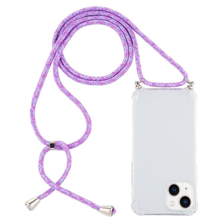 For iPhone 15 Four-Corner Shockproof Transparent TPU Case with Lanyard