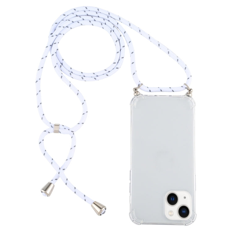 For iPhone 15 Four-Corner Shockproof Transparent TPU Case with Lanyard