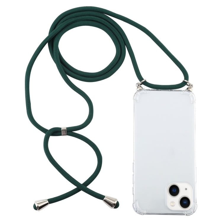 For iPhone 15 Four-Corner Shockproof Transparent TPU Case with Lanyard