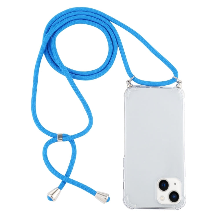 For iPhone 15 Four-Corner Shockproof Transparent TPU Case with Lanyard