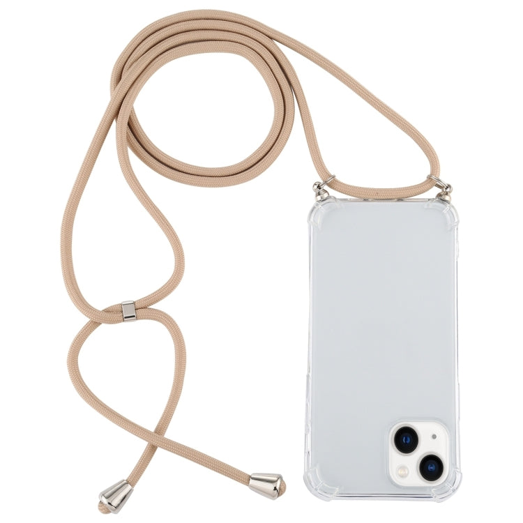 For iPhone 15 Four-Corner Shockproof Transparent TPU Case with Lanyard