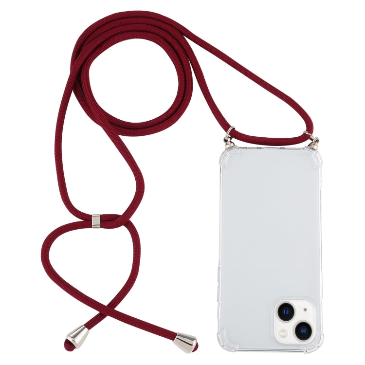 For iPhone 15 Four-Corner Shockproof Transparent TPU Case with Lanyard