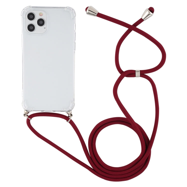 For iPhone 15 Four-Corner Shockproof Transparent TPU Case with Lanyard