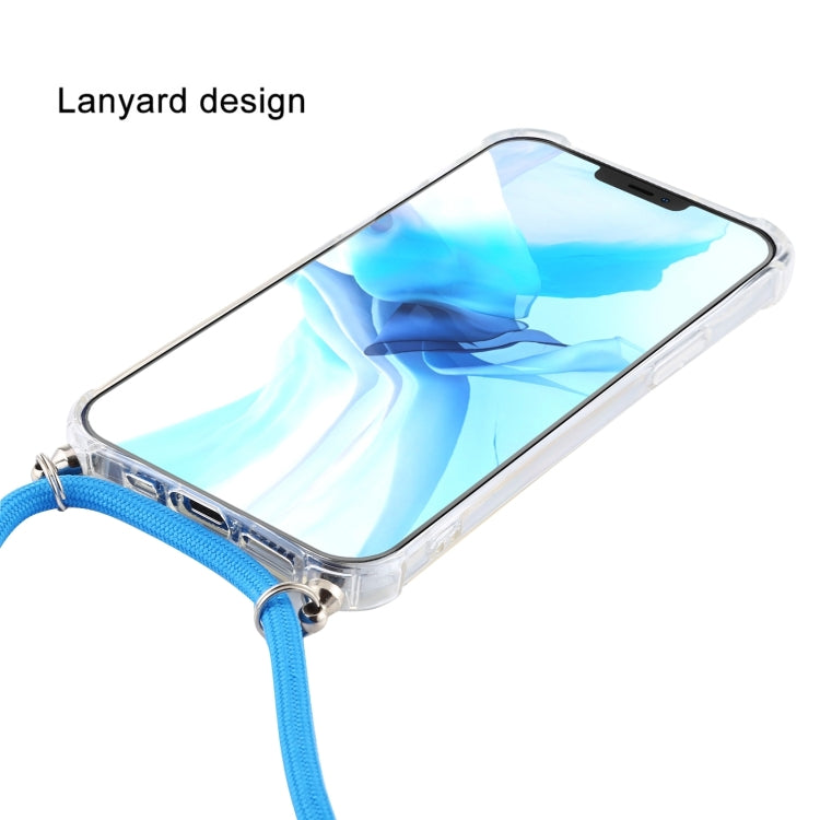 For iPhone 15 Four-Corner Shockproof Transparent TPU Case with Lanyard