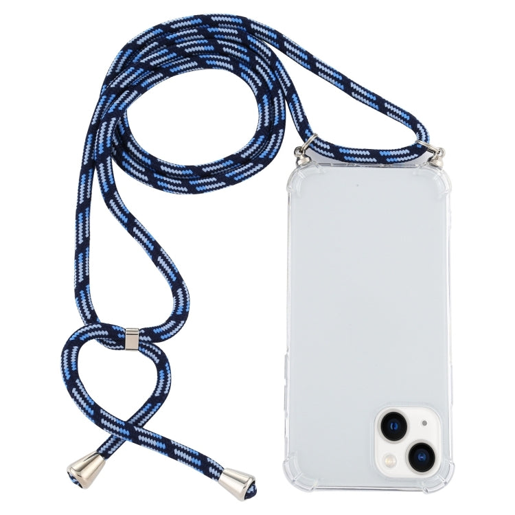 For iPhone 15 Plus Four-Corner Shockproof Transparent TPU Case with Lanyard