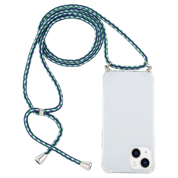 For iPhone 15 Plus Four-Corner Shockproof Transparent TPU Case with Lanyard