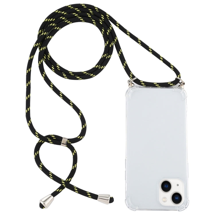 For iPhone 15 Plus Four-Corner Shockproof Transparent TPU Case with Lanyard