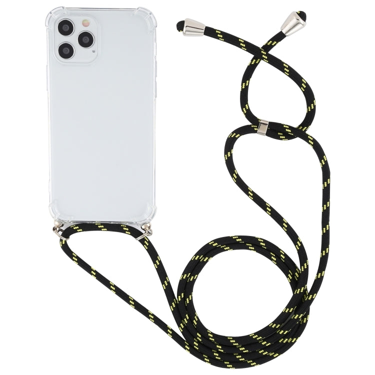 For iPhone 15 Plus Four-Corner Shockproof Transparent TPU Case with Lanyard