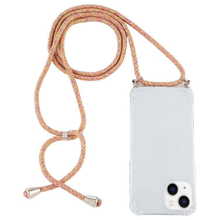 For iPhone 15 Plus Four-Corner Shockproof Transparent TPU Case with Lanyard