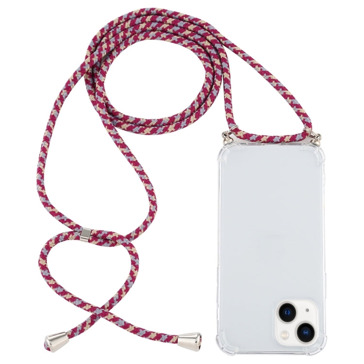 For iPhone 15 Plus Four-Corner Shockproof Transparent TPU Case with Lanyard