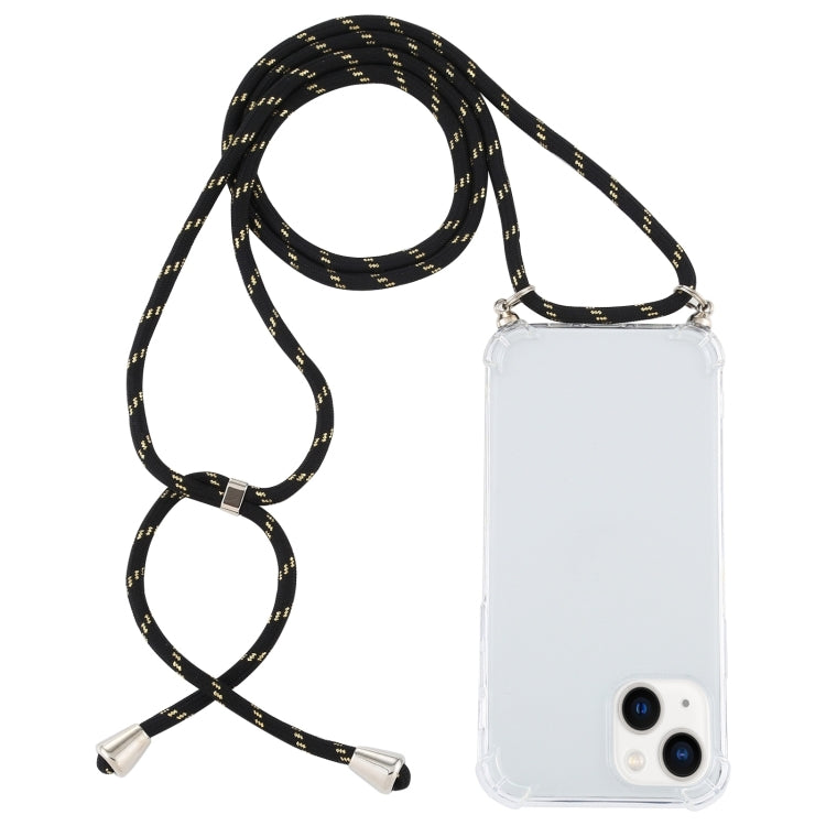For iPhone 15 Plus Four-Corner Shockproof Transparent TPU Case with Lanyard