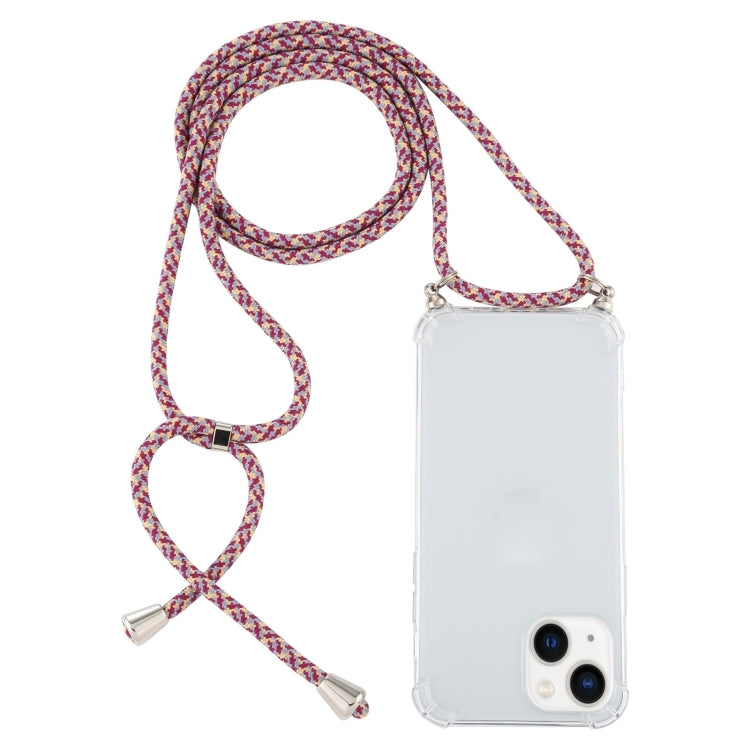 For iPhone 15 Plus Four-Corner Shockproof Transparent TPU Case with Lanyard