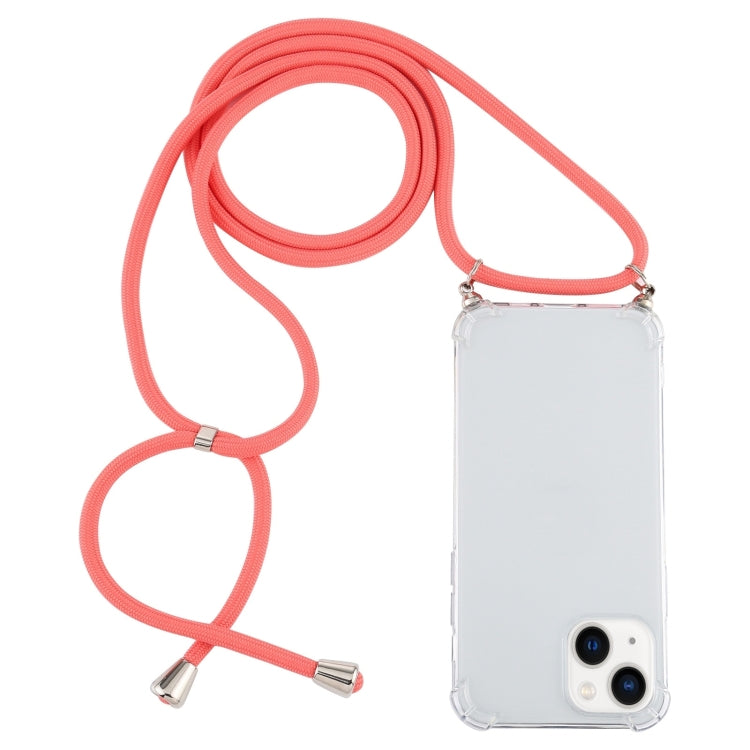 For iPhone 15 Plus Four-Corner Shockproof Transparent TPU Case with Lanyard
