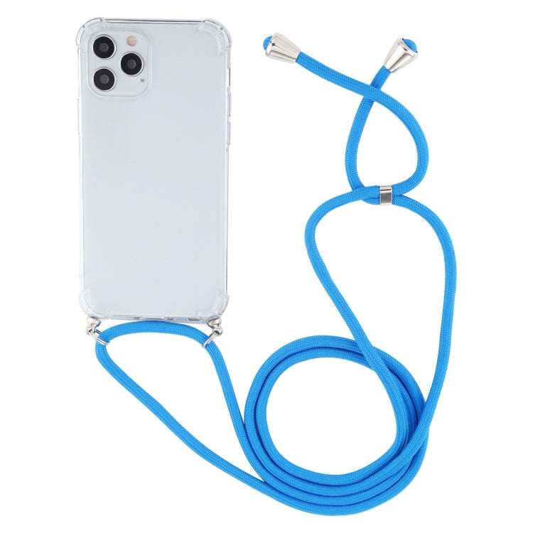 For iPhone 15 Plus Four-Corner Shockproof Transparent TPU Case with Lanyard